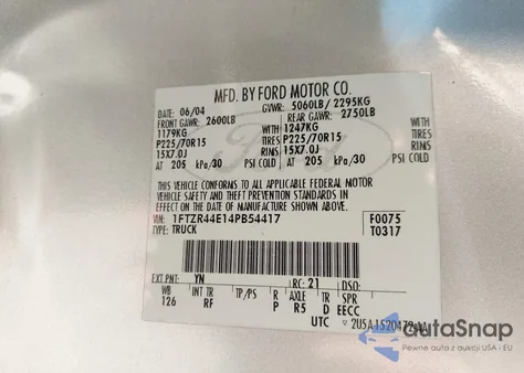 2004 Ford Ranger Xlt z USA, uszkodzony, nr VIN 1FTZR44E14PB54417